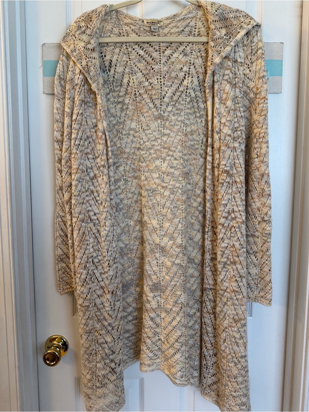 One World Open Crocheted Tunic Sweater w/Hood Sz 2X